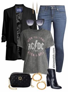 Plus Size Blazer & Jeans Outfits with Walmart and a t-shirt and ankle booties for fall and winter - Alexa Webb #plussize #alexawebb Jeans Blazer Outfit, Alexa Webb, Look Boho Chic, Plus Size Fall Outfit, Walmart Fashion, Vegas Outfit, Plus Size Blazer, Jeans Outfits