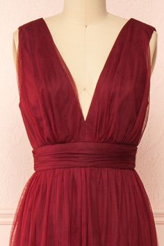 A Line Cut, Fall Collections, Plunging Neckline, Invisible Zipper, Deep V Neck, Red Formal Dress, Sleeveless Formal Dress