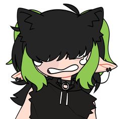 an anime character with green hair and black clothes