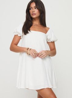 Beyond Linen Blend Mini Dress White Grad Dresses Short, Dress Puff Sleeve, Mini Dress White, Dress Appropriately, Fleece Dress, Grad Dresses, Outerwear Outfit, Curve Dresses, Casual Tank Tops