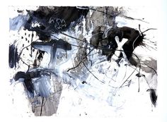 an abstract painting with black and white colors