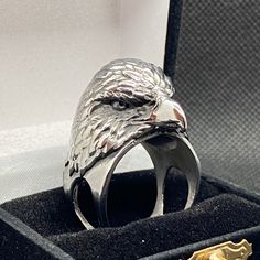 Stainless Steel Eagle Ring. 316l Stainless Steel. Won’t Turn, Tarnish Or Fade Silver Gloves, Eagle Ring, Hanging Necklaces, Compass Pendant, Square Necklace, Men Rings, Unisex Necklace, Mens Leather Bracelet, Unisex Bracelets