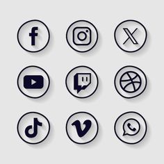 the social icons are shown in black and white circles with long shadows, which can be used