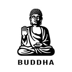 the buddha logo is shown in black and white