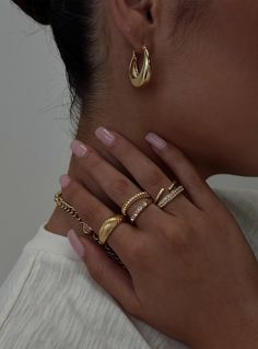 Rings Pack of five, gold-toned hardware, multi-design 80% reclaimed zinc 20% glass Rings Pack, Chunky Gold Jewelry, Classy Jewelry, Jewelry Lookbook, Stacked Jewelry, Rings Necklaces, Jewelry Inspo, Dream Jewelry, Pretty Jewellery