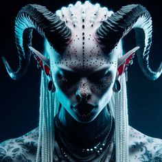 a woman with horns and piercings on her face