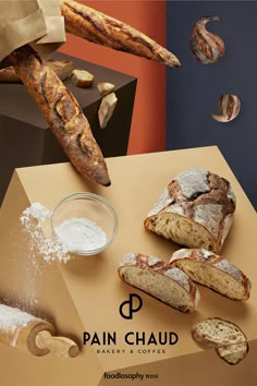 an advertisement for paincloud bakery with bread and flour