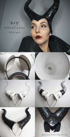 a collage of photos showing different angles of the same object, including an image of a woman's head with horns on her head