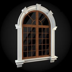 an open window on a black background with white trim and wooden windowsills in the middle