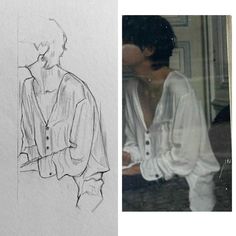 a drawing of a man's shirt is shown next to a photo of his shirt