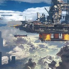 an artist's rendering of a floating city in the sky