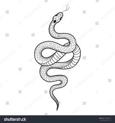 a black and white drawing of a snake with its tongue out, on a white background