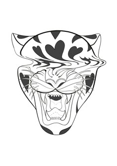 a black and white drawing of a tiger's head wearing a hat with hearts on it