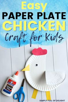 easy chicken craft Chicken Theme Preschool, Farm Craft For Preschoolers, Farm Question Of The Day Preschool, Preschool Farm Animal Art, Cow Craft Kindergarten, Farm Study For Preschool, Barnyard Crafts Preschool, Farm Art For Preschool, County Fair Crafts For Kids