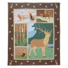 an animal themed wall hanging on the side of a building with trees and animals in it