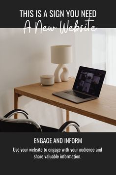 a laptop computer sitting on top of a wooden desk next to a lamp and chair