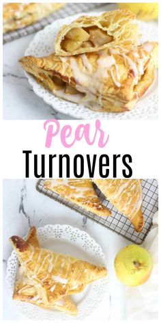 pear turnovers on a white plate with the words pear turnovers overlayed