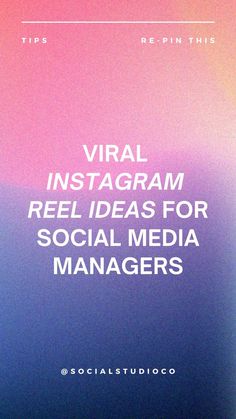 a book cover with the title'virtual instagramm reel ideas for social media managers '