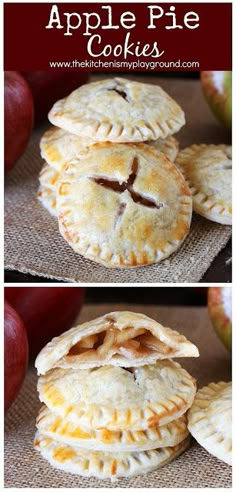 apple pie cookies are stacked on top of each other