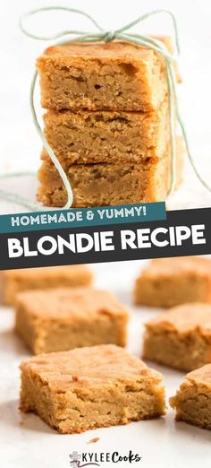 homemade yummy blondie recipe with text overlay