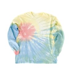 "Our long sleeve tie-dye top comes in two colors. The shirt comes in one size and is modeled on both a petite (5'2\"} woman and tall (6'1\") man. It's the perfect oversized fit on a smaller person that can be worn with biker shorts or belted as a dress. The Sunset colorway was designed with our hometown of Los Angeles in mind. Sizing: One Size (Men's large) Care: Machine wash with like colors; tumble dry low" Acid Wash Long Sleeve Soft-washed Tops, Acid Wash Soft-washed Long Sleeve Tops, Pink Long Sleeve Top With Soft-washed Detail, Pink Soft-washed Long Sleeve Tops, Soft-washed Pink Long Sleeve Tops, Pink Long Sleeve Soft-washed Top, Acid Wash Long Sleeve Tops For Fall, Acid Wash Long Sleeve Tops, Hand Dyed Crew Neck Tops For Loungewear