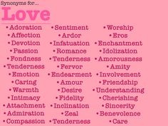 a pink poster with words that say love and other things in different languages on it