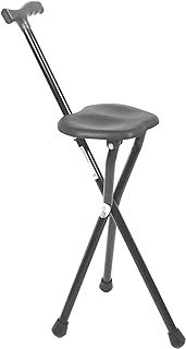 a black stool with two legs and a handle on the backrest is shown in front of a white background