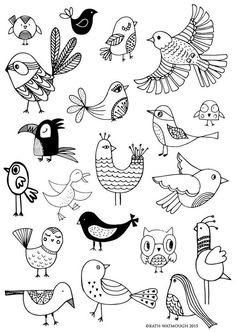 an image of birds that are drawn in the style of doodles on paper