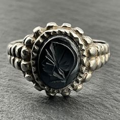 Vintage Hematite Intaglio Sterling Silver Signet Ring, UK Size Q1/2, US Size 8 1/2, EU Size 58, Fully Hallmarked London 925, Front Max Width 13mm, Weight 4.04 Grams, Lovely Condition Vintage Black Rings For Jewelry Making, Vintage Black Carved Rings, Vintage Sterling Silver Intaglio Ring, Victorian Sterling Silver Intaglio Jewelry, Ancient Intaglio Ring Jewelry, Ancient Intaglio Rings, Vintage Black Carved Jewelry, Antique Agate Intaglio Jewelry, Silver Signet Ring