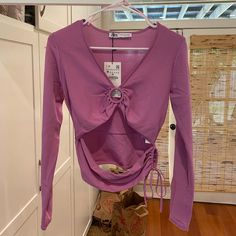 New With Tags Long Sleeve Top Casual Purple Top For Party, Casual Purple Party Top, Zara Purple Top For Party, Zara Purple Party Top, Zara Lavender Casual Tops, Lavender Long Sleeve Top For Party, Zara Purple Spring Top, Zara Purple Top For Spring, Zara Lavender Spring Tops