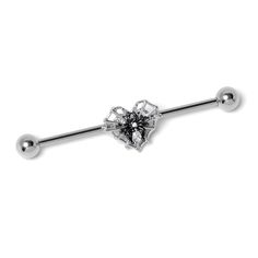 Product Details14 Gauge Clear CZ Gem Heart of Spider Industrial Barbell 38mm If spiders have a hold of your heart, this 14 gauge helix barbell is for you. It is made with a 1 1/2 inch durable 316L surgical grade stainless steel straight barbell with 5mm ball ends. It features a heart charm, with a spider resting squarely on the center. The spider has detailed anatomy and a clear cubic zirconia gem body for added style. You can even slide it up and down the length of the barbell for the perfect l Industrial Piercing Jewelry Cristals, Cute Industrial Piercing, Industrial Barbell Jewelry, Detailed Anatomy, Industrial Bar Piercing, Bar Piercing, Industrial Earrings, Industrial Piercing Jewelry, Barbell Earrings