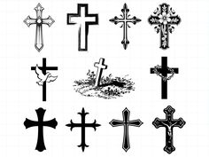 the different types of crosses are shown in black and white