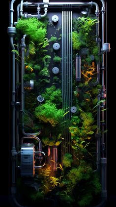 the inside of an aquarium filled with plants and water