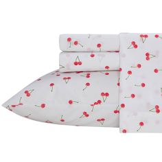 the sheet set has cherries on it