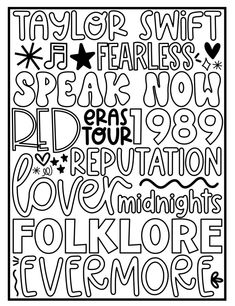 a black and white coloring book page with words