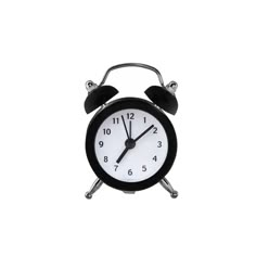 an alarm clock on a white background with no time left to tell it's five o'clock