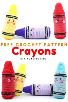 crocheted crayons with the words free crochet pattern on them