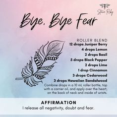 Fear. Unfortunately, we are all familiar. Fear keeps us stuck in one spot and we tend to miss out on all that life has to offer when we hold back due to fear. So, what do we do? Well we break the pattern of course! Using this roller blend will help shift the energetic vibration and get your pushing through the fear and stepping into your spotlight. Bye, Bye Fear Roller Blend In a 10 mL roller bottle combine: 💧8 drops Cardamom 💧12 drops Juniper Berry 💧4 drops Lemon 💧2 drops Basil 💧5 drops Bl Carrier Oil Benefits, Break The Pattern, Essential Oil Blends Roller, Joy Essential Oil, Wellness Box, Magic Oil, Terra Essential Oils, Essential Oil Perfumes Recipes