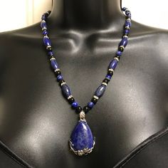 Lapis Pendant Necklace Necklace Is 20 Inches Long - If You Need A Shorter Or Longer Necklace Please Message Me. This Is Handmade And I Can Easily Adjust. Since The Earliest Of Times, Lapis Lazuli Has Been Associated With Strength & Courage, Royalty & Wisdom, Intellect & Truth. From Antiquity, Lapis Lazuli Has Been Worn In The Belief That It Will Ward Off Evil, And In Ancient Egypt Powdered & Worn About The Eyes To Improve Eyesight. Handmade Genuine Lapis Gemstone Teardrop Pendant, Matching Lapis To Improve Eyesight, Cross Choker Necklace, Rosary Style Necklace, Gold Leaf Pendant, Oc Board, Lapis Pendant, Lapis Lazuli Necklace, Pearl Necklace Earrings, Cultured Pearl Necklace