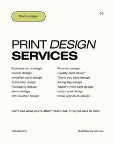 the front page of a print design service brochure