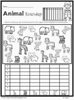 an animal roundup worksheet for kids to practice counting the animals in their zoo habitat