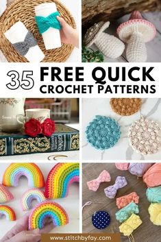 free crochet pattern roundup with text overlay that says 35 free quick crochet patterns