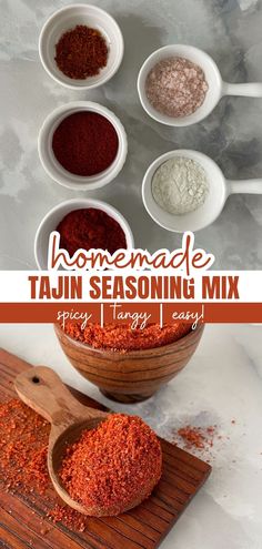 homemade tajun seasoning mix in bowls and spoons