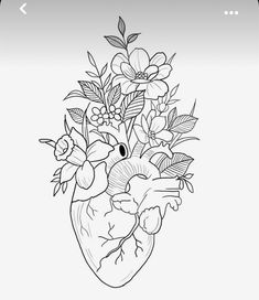 a drawing of a heart with flowers in it