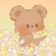 a drawing of a teddy bear surrounded by flowers