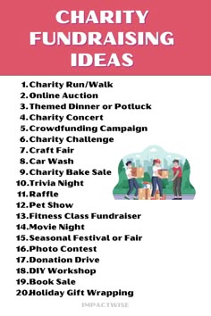 the charity fundraiser flyer is shown in pink and white with text that reads charity fundraiser ideas