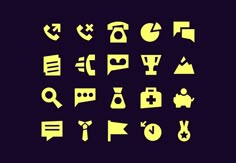 a set of yellow icons on a black background