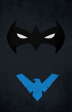 an image of batman's face with white eyes and blue wings in the dark