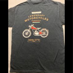 Vintage Motorcycle Graphic. Front Only. Short Sleeve. Shoulder To Shoulder 43cm. Length 66cm. Never Worn. Exclusive Availability From Motorcycle Events Only. Vintage Motorcycle Shirt, Motorcycle Tee Shirts, Motorcycle Events, Graphic Tshirt Design, Vintage Motorcycle, Apparel Design, Hungary, Tee Shirt, Tee Shirts