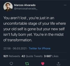 a tweet from marc alvardo on twitter about being an unconotable stage of your life